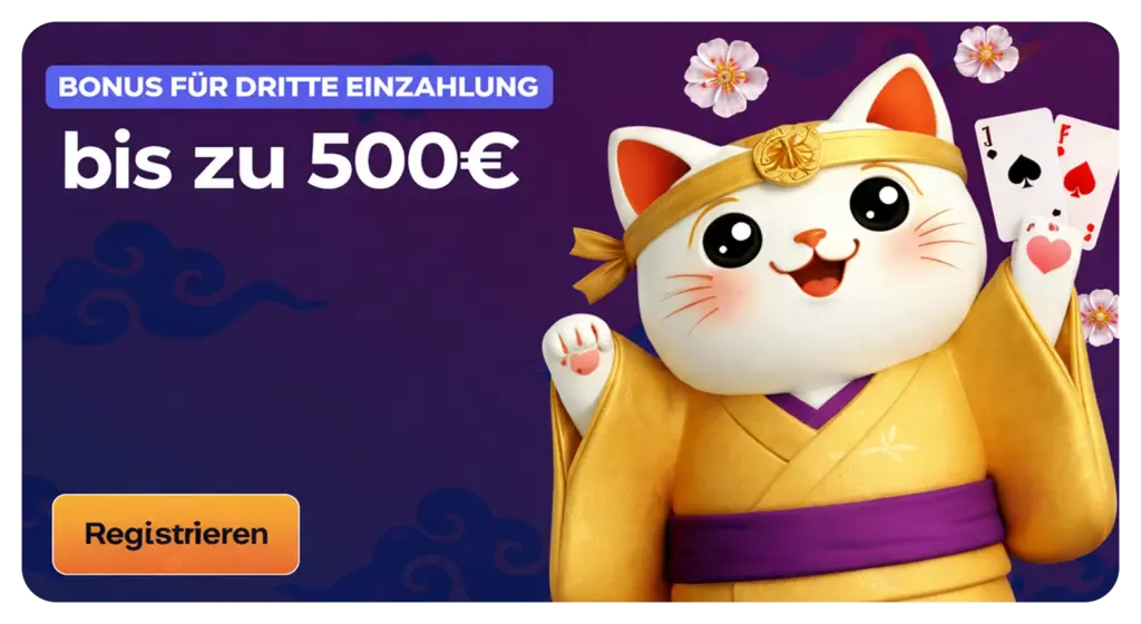 Manekispin Casino Bonus dritte Einzahlung bis zu 500€ exklusiv nutzen