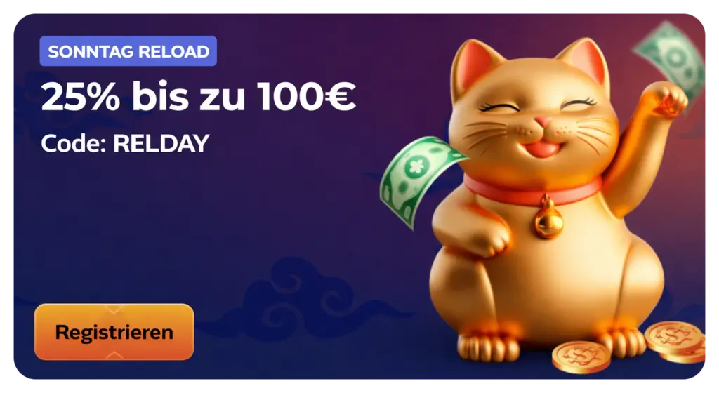 Sonntag Reload Bonus Manekispin 25 Prozent bis 100€ Code RELDAY nutzen